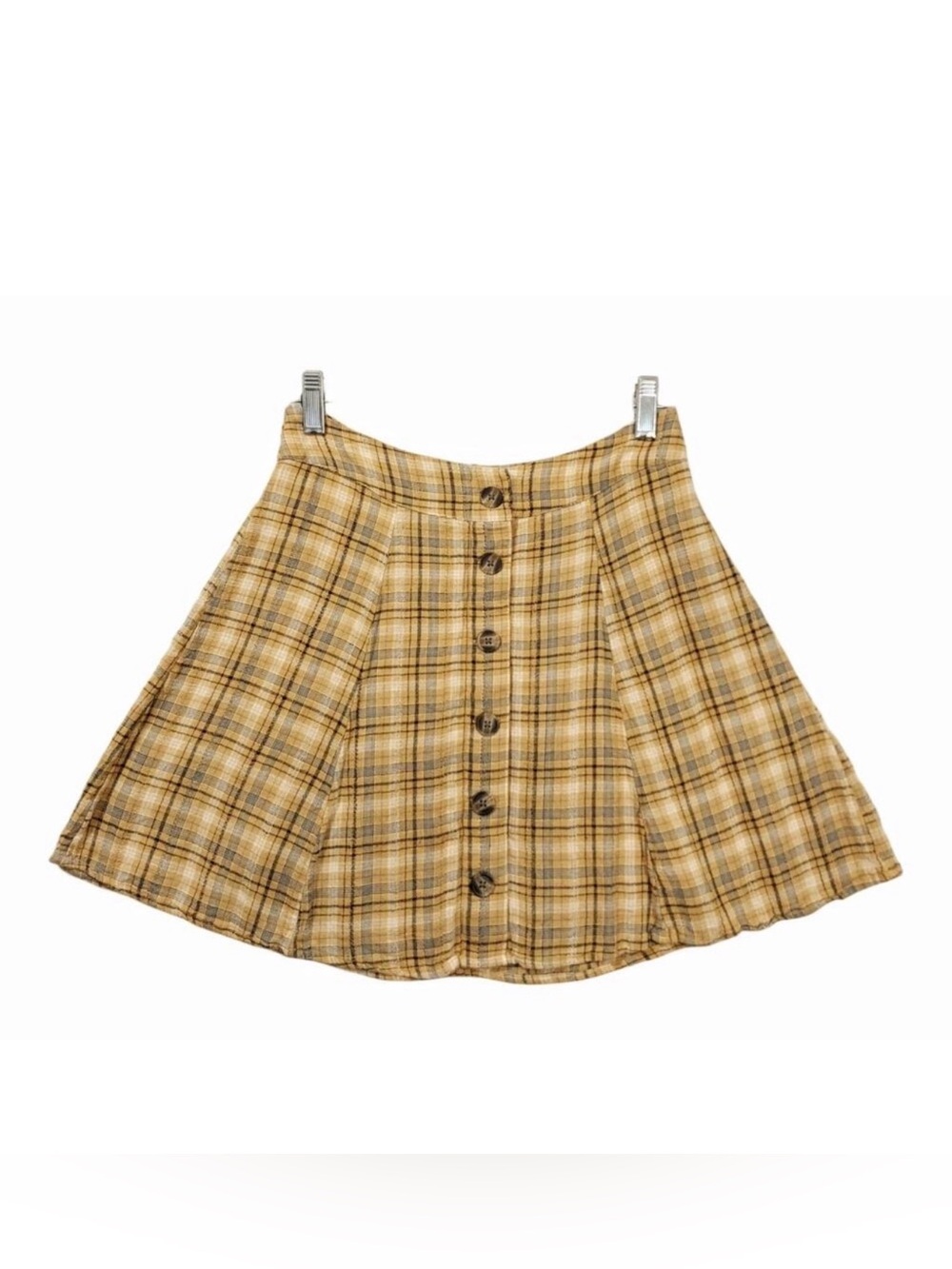 American Eagle Dark Academia Yellow Plaid Button-Front Skirt